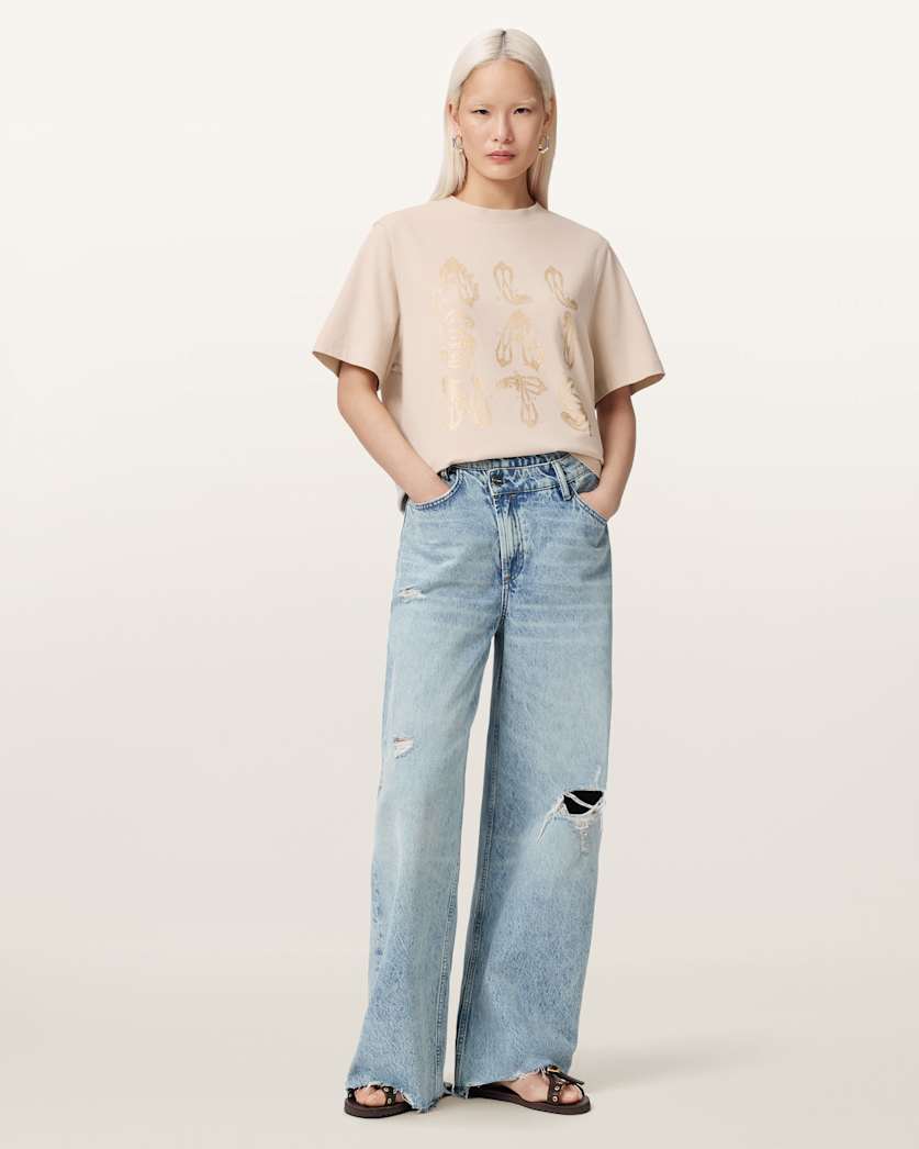 AllSaints Ella Lisa Boxy Embellished T Shirt Women's Dove White Women's