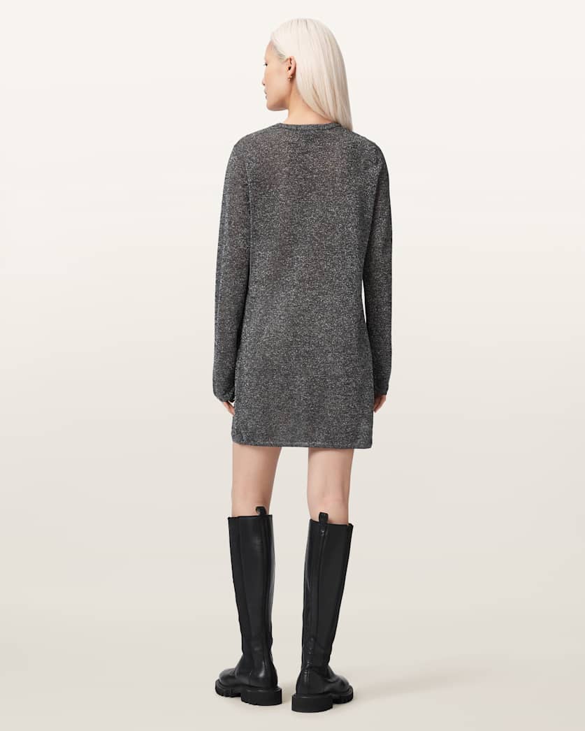 AllSaints Deetz Metallic Long Sleeve Mini Dress Women's Foggy Silver Women's