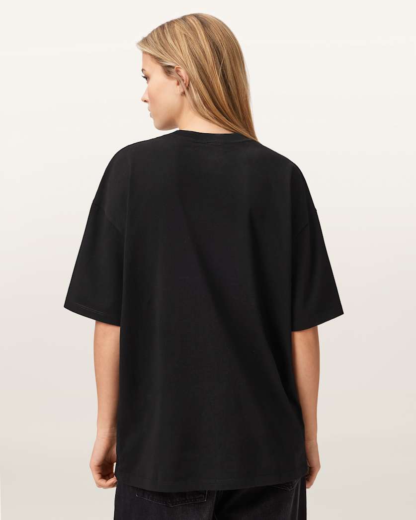 AllSaints Dash Etta Oversized Embroidered T Shirt Women's Washed Black Women's