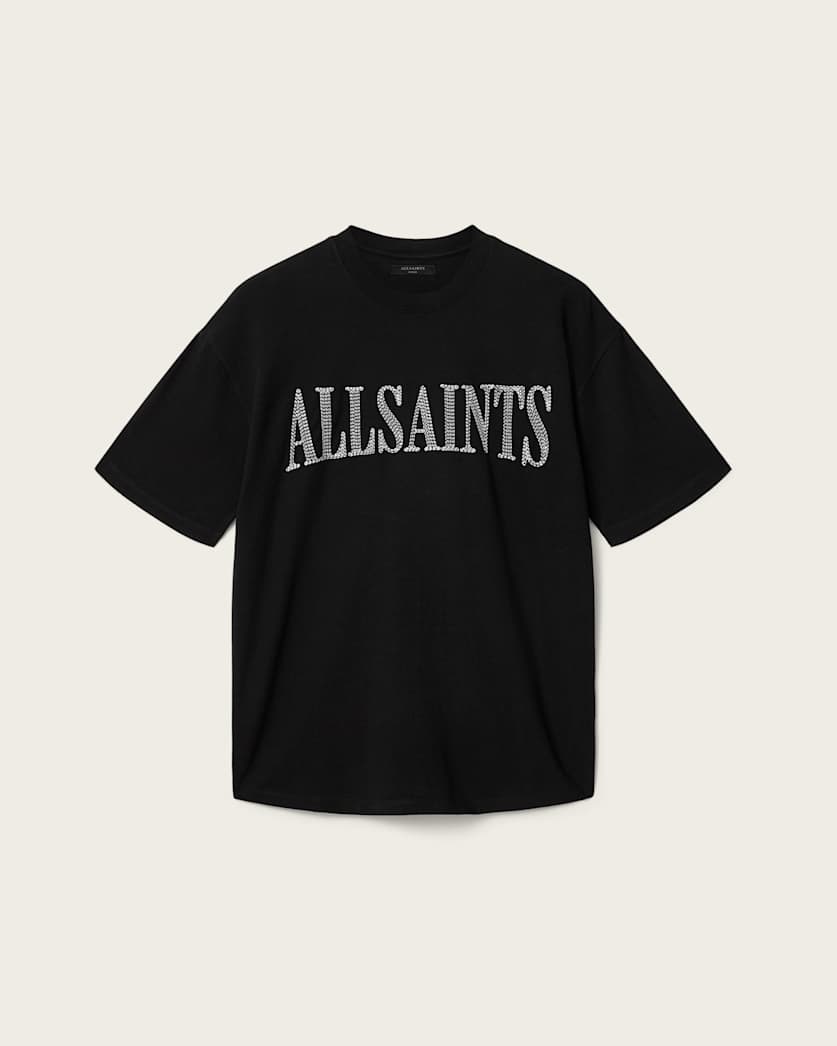 AllSaints Dash Etta Oversized Embroidered T Shirt Women's Washed Black Women's