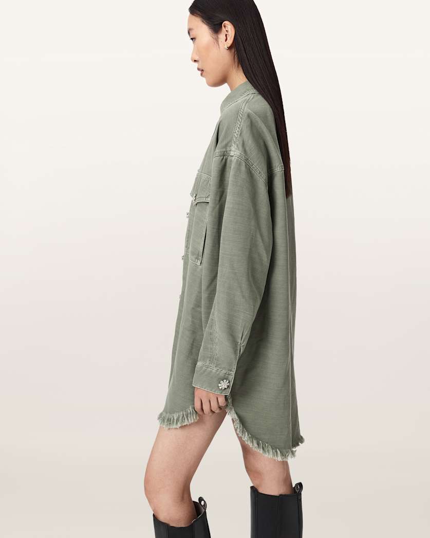 AllSaints Hettie Oversized Long Sleeve Shacket Dress Women's Vintage Khaki Women's