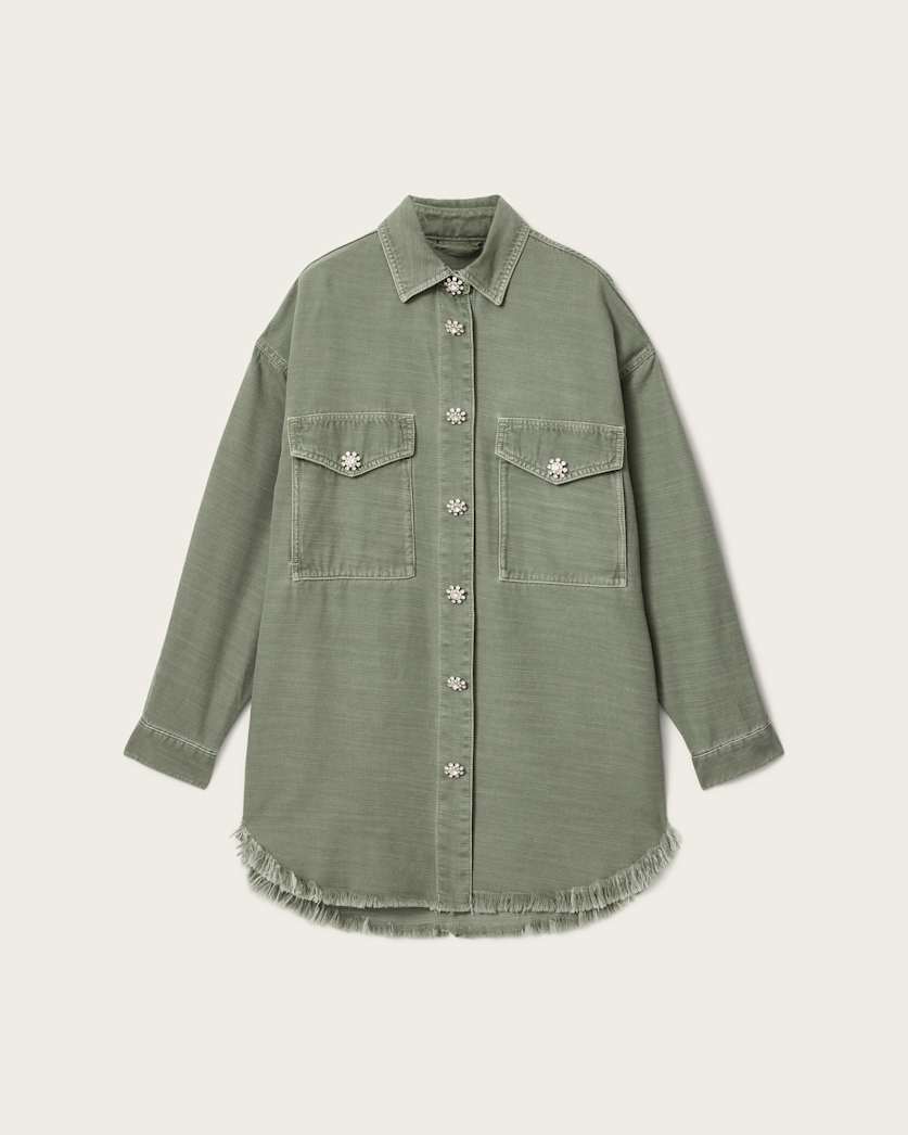 AllSaints Hettie Oversized Long Sleeve Shacket Dress Women's Vintage Khaki Women's