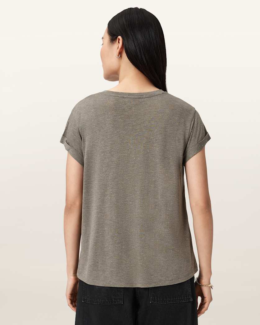 AllSaints Anna Short Sleeve Shimmer T Shirt Women's Khaki Green Women's