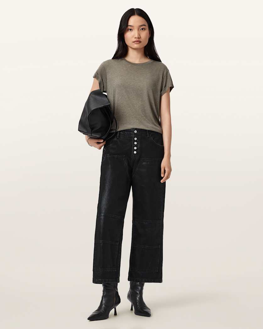 AllSaints Anna Short Sleeve Shimmer T Shirt Women's Khaki Green Women's