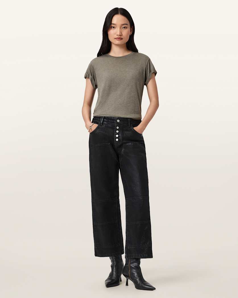 AllSaints Anna Short Sleeve Shimmer T Shirt Women's Khaki Green Women's