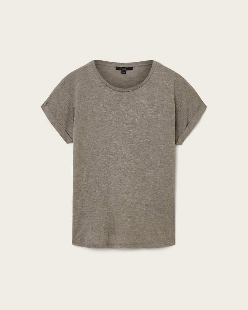 AllSaints Anna Short Sleeve Shimmer T Shirt Women's Khaki Green Women's