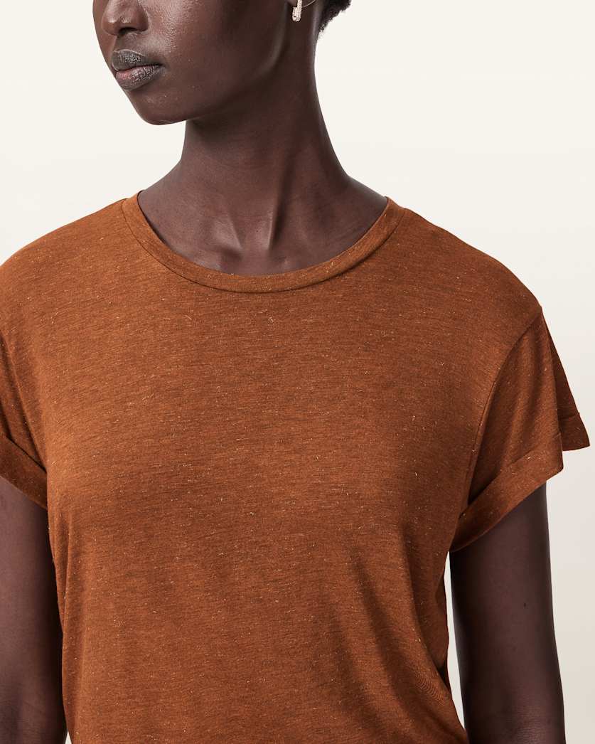 AllSaints Anna Short Sleeve Shimmer T Shirt Women's Khaki Green Women's