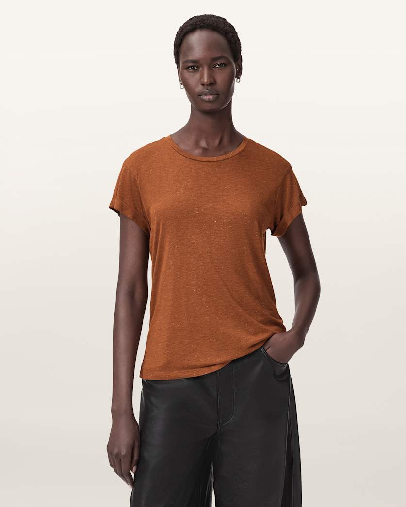 AllSaints Anna Short Sleeve Shimmer T Shirt Women's Khaki Green Women's