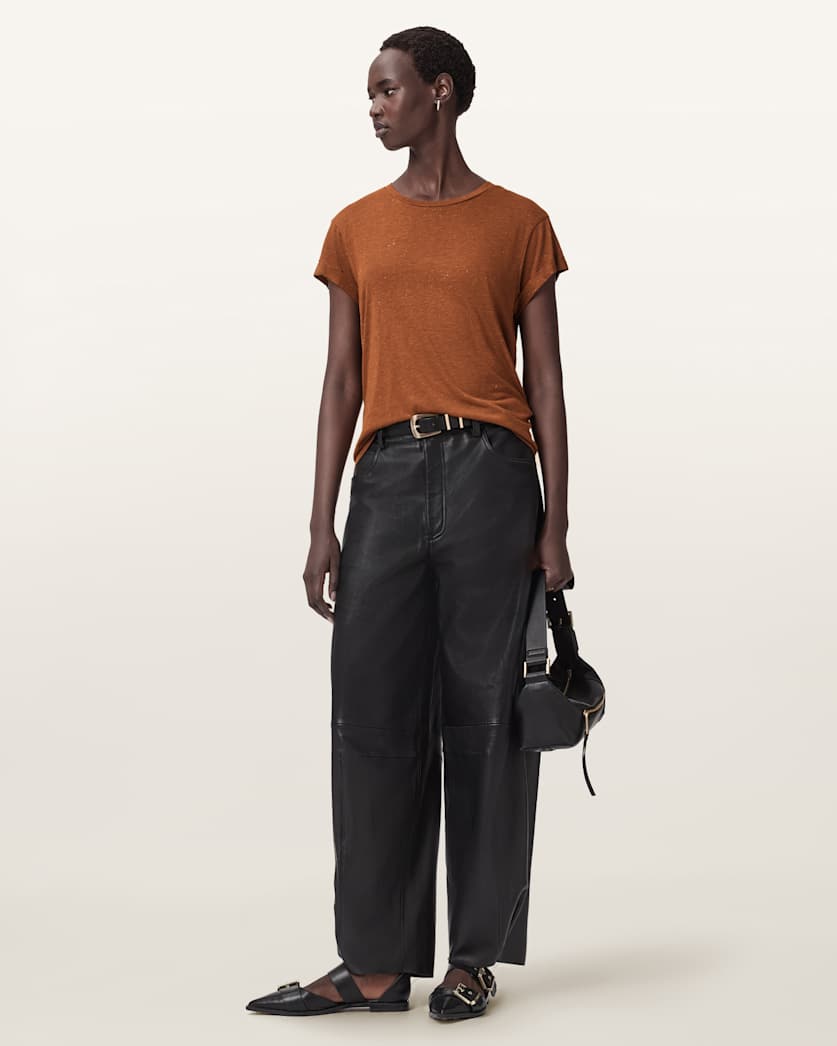 AllSaints Anna Short Sleeve Shimmer T Shirt Women's Khaki Green Women's