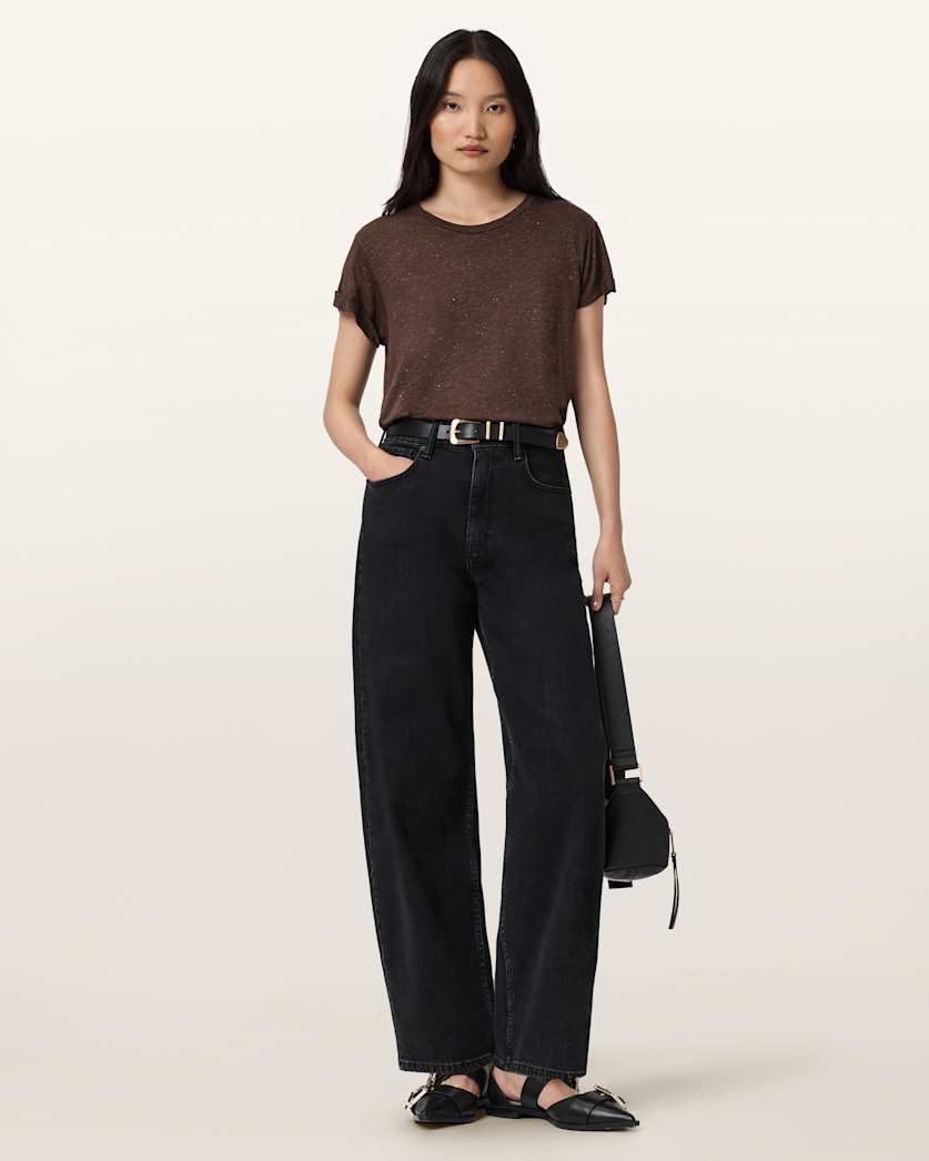 AllSaints Anna Short Sleeve Shimmer T Shirt Women's Khaki Green Women's