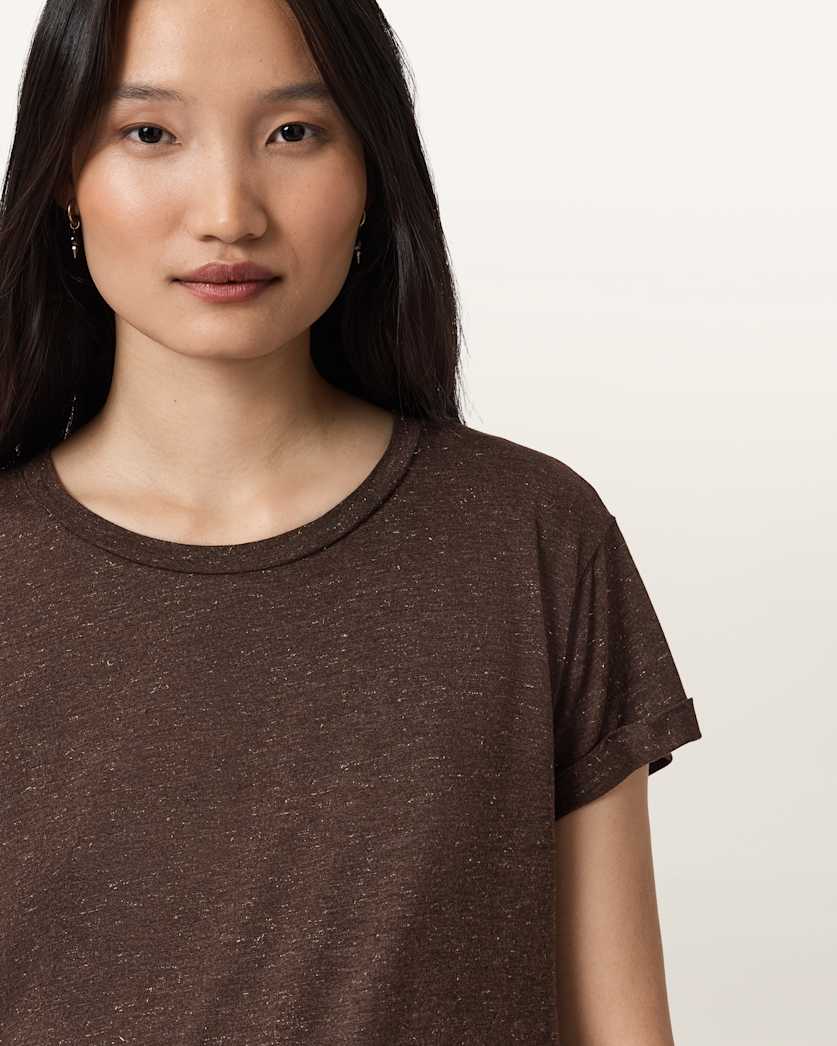 AllSaints Anna Short Sleeve Shimmer T Shirt Women's Khaki Green Women's