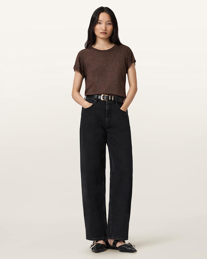 AllSaints Anna Short Sleeve Shimmer T Shirt Women's Khaki Green Women's