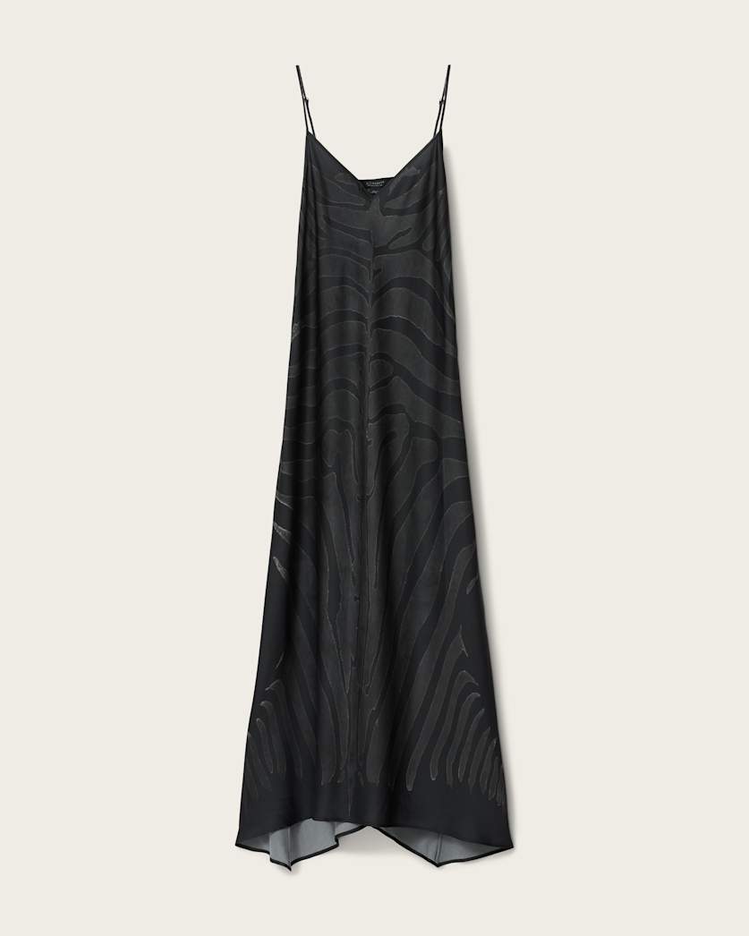AllSaints Leona V Neck Maxi Slip Dress Women's Zebra Black Women's