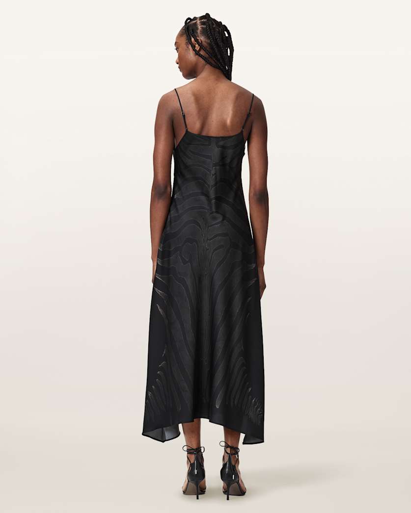 AllSaints Leona V Neck Maxi Slip Dress Women's Zebra Black Women's