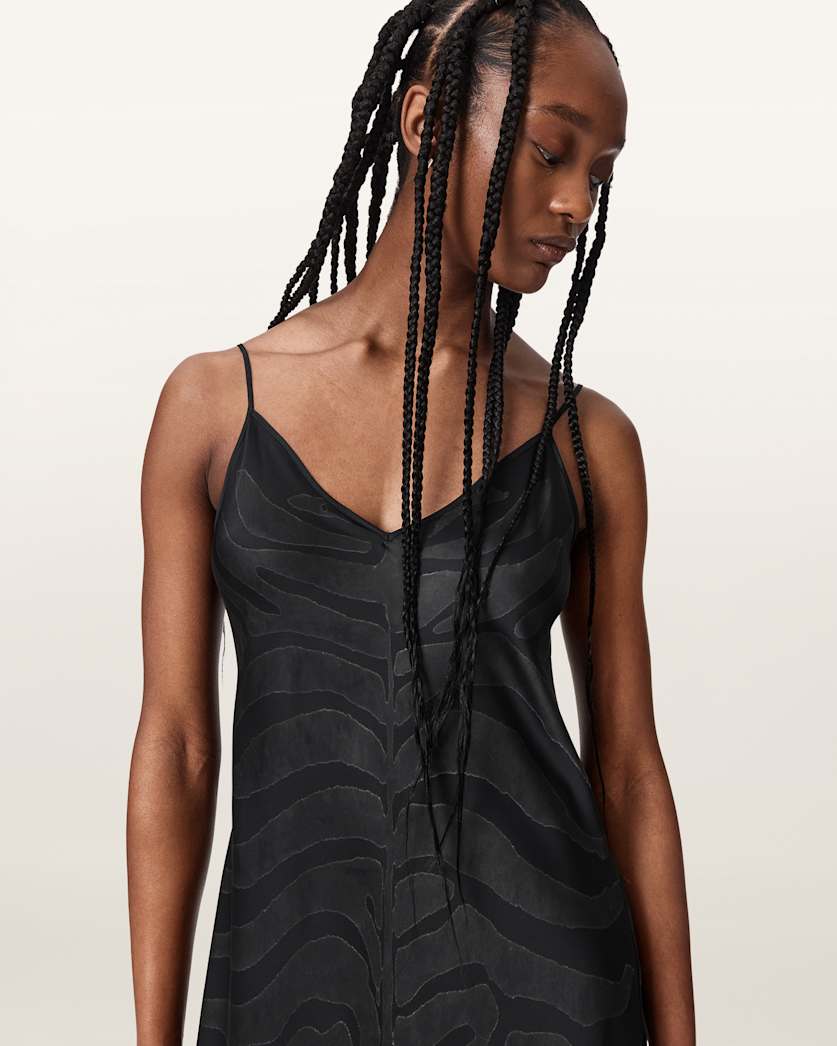 AllSaints Leona V Neck Maxi Slip Dress Women's Zebra Black Women's