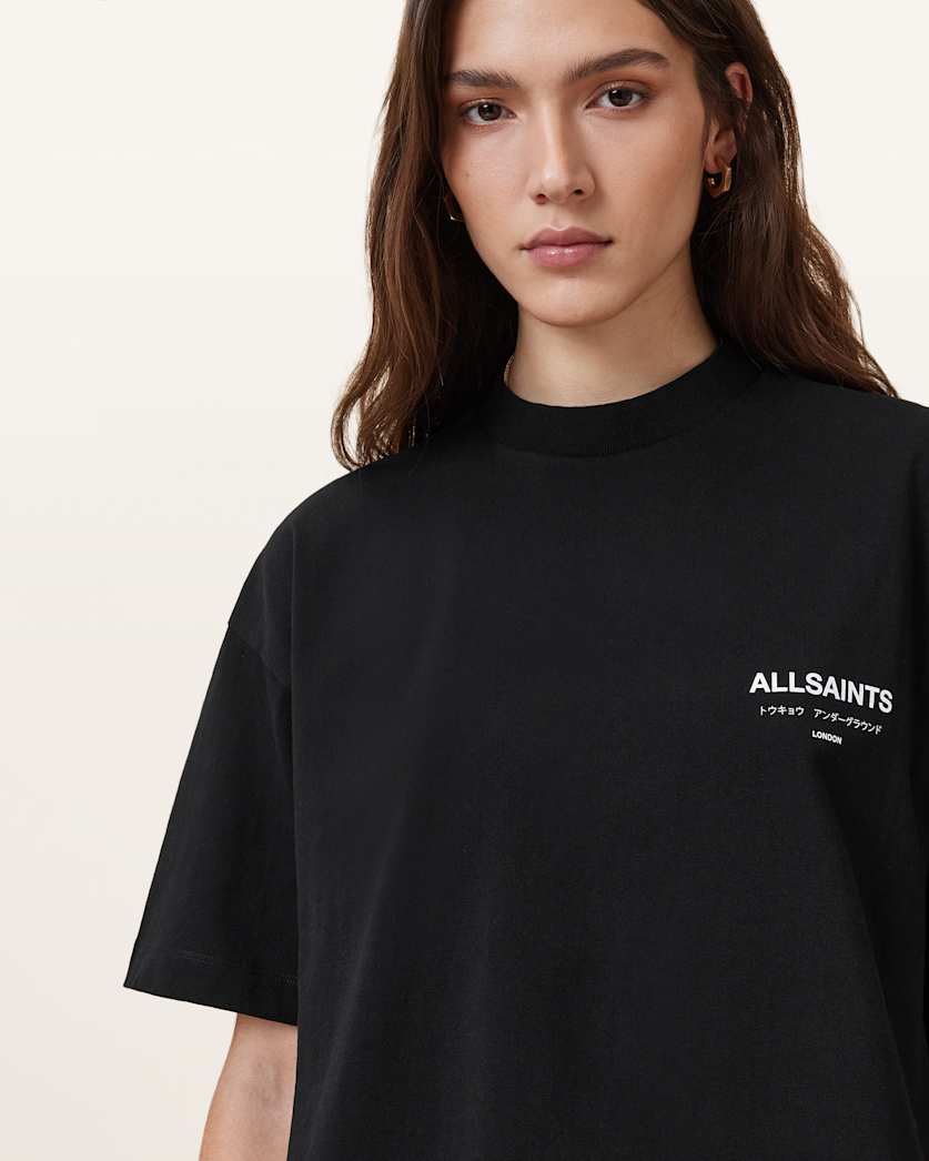 AllSaints Underground Etta Oversized T Shirt Women's Black Women's