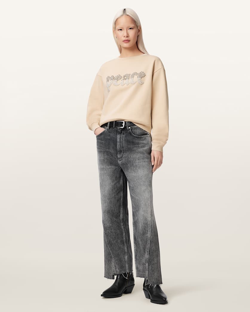 AllSaints Peace Pippa Embellished Sweatshirt Women's Sandy White Women's