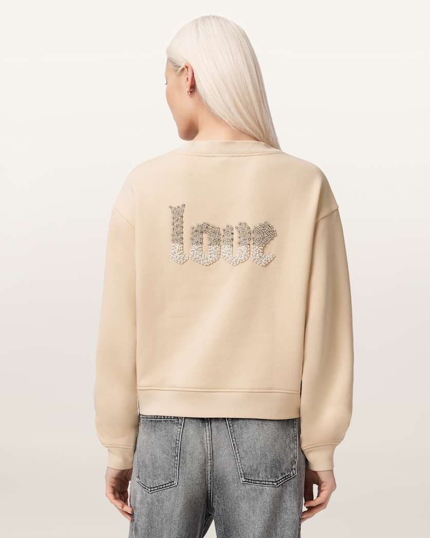 AllSaints Peace Pippa Embellished Sweatshirt Women's Sandy White Women's