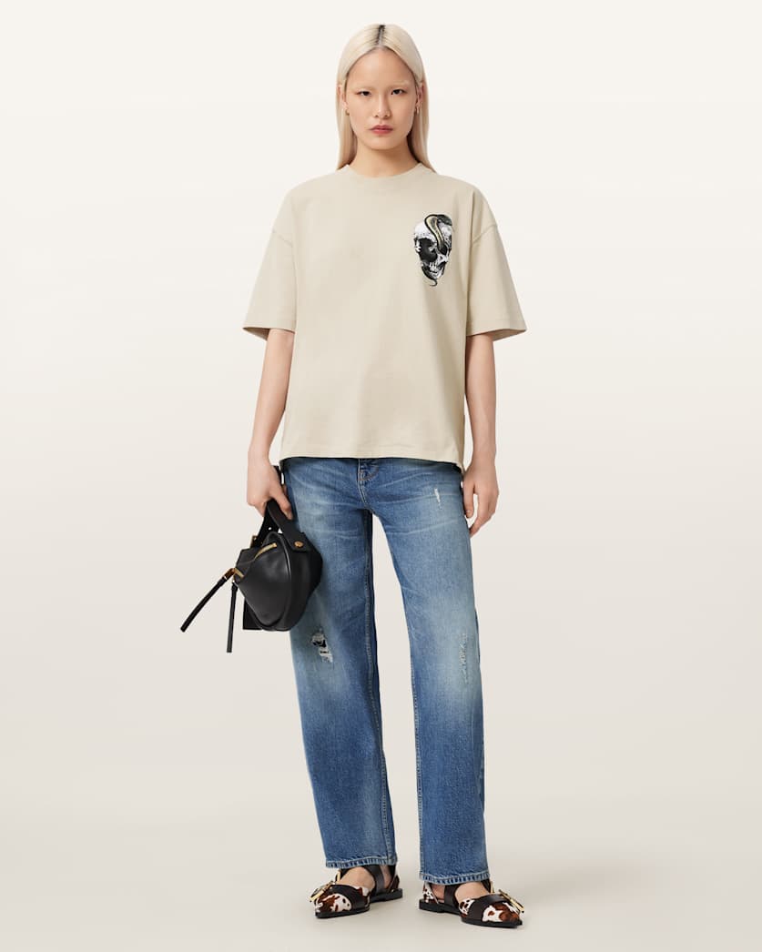 AllSaints Snakehead Oversized Etta T Shirt Women's Almond White Women's