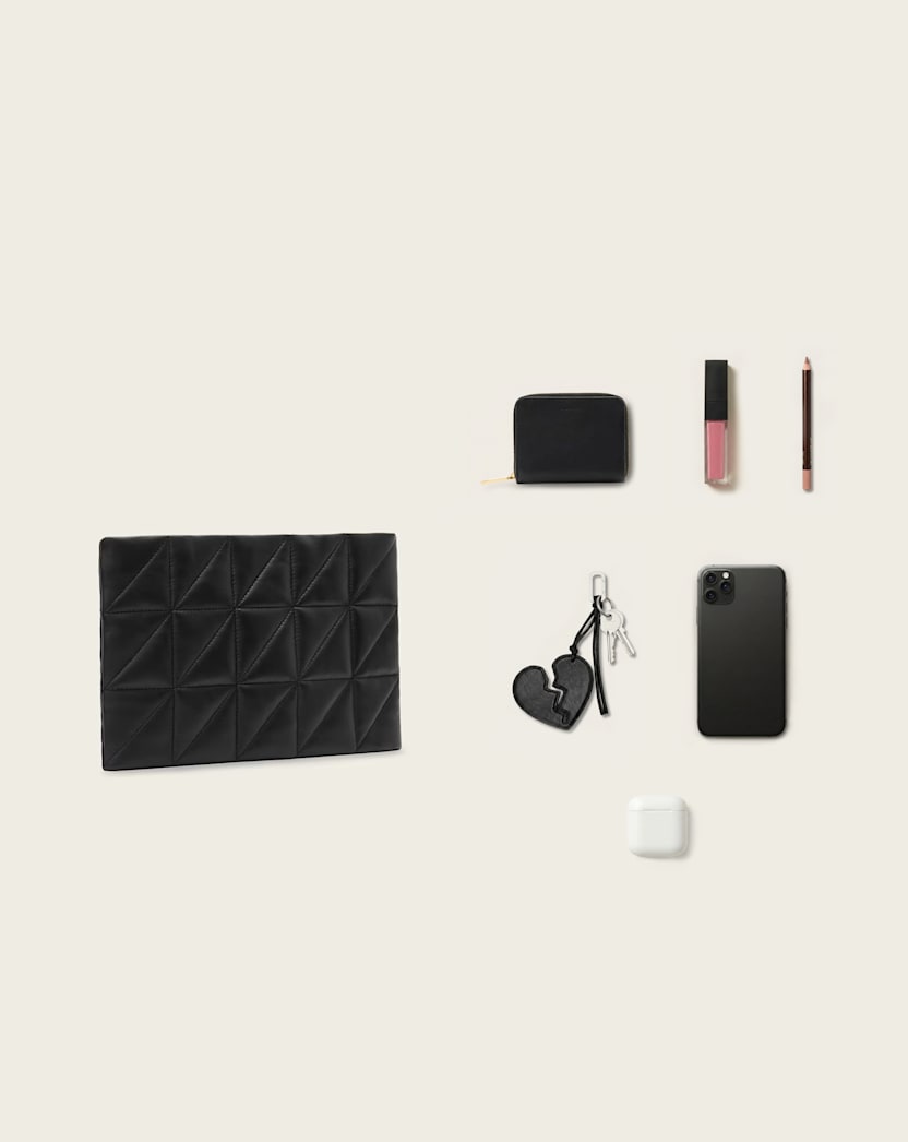 AllSaints Bettina Leather Quilt Clutch Bag Women's Black Women's