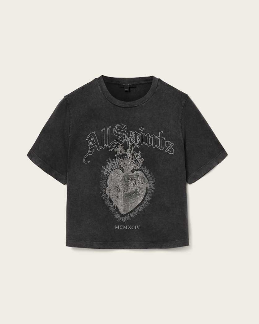 AllSaints Sabbath Lisa Boxy Graphic T Shirt Women's Washed Black Women's