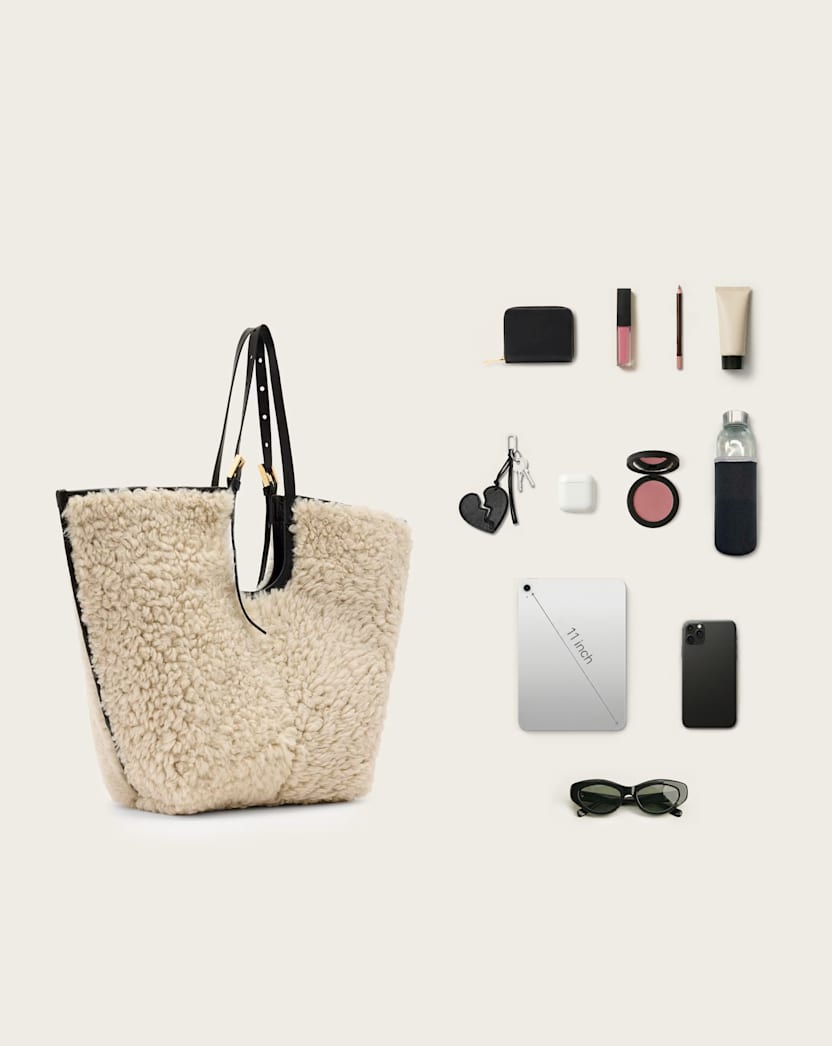AllSaints Ara Shearling Tote Bag Women's Natural/Black Women's