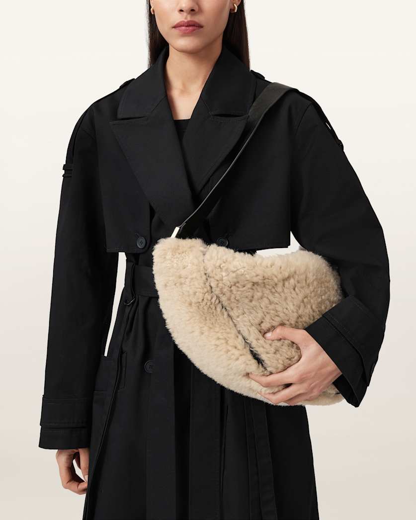AllSaints Luna Shearling Shoulder Bag Women's Natural/Black Women's