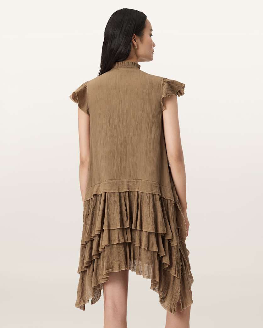AllSaints Cavarly Cotton Mini Dress Women's Butternut Brown Women's
