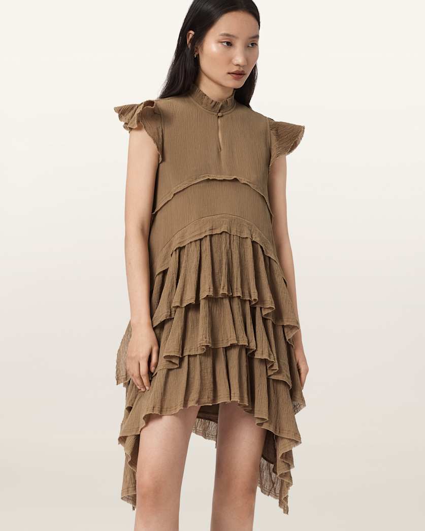 AllSaints Cavarly Cotton Mini Dress Women's Butternut Brown Women's