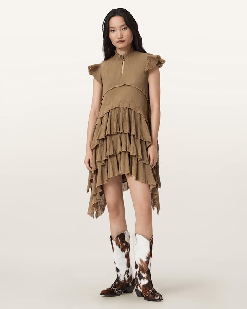 AllSaints Cavarly Cotton Mini Dress Women's Butternut Brown Women's