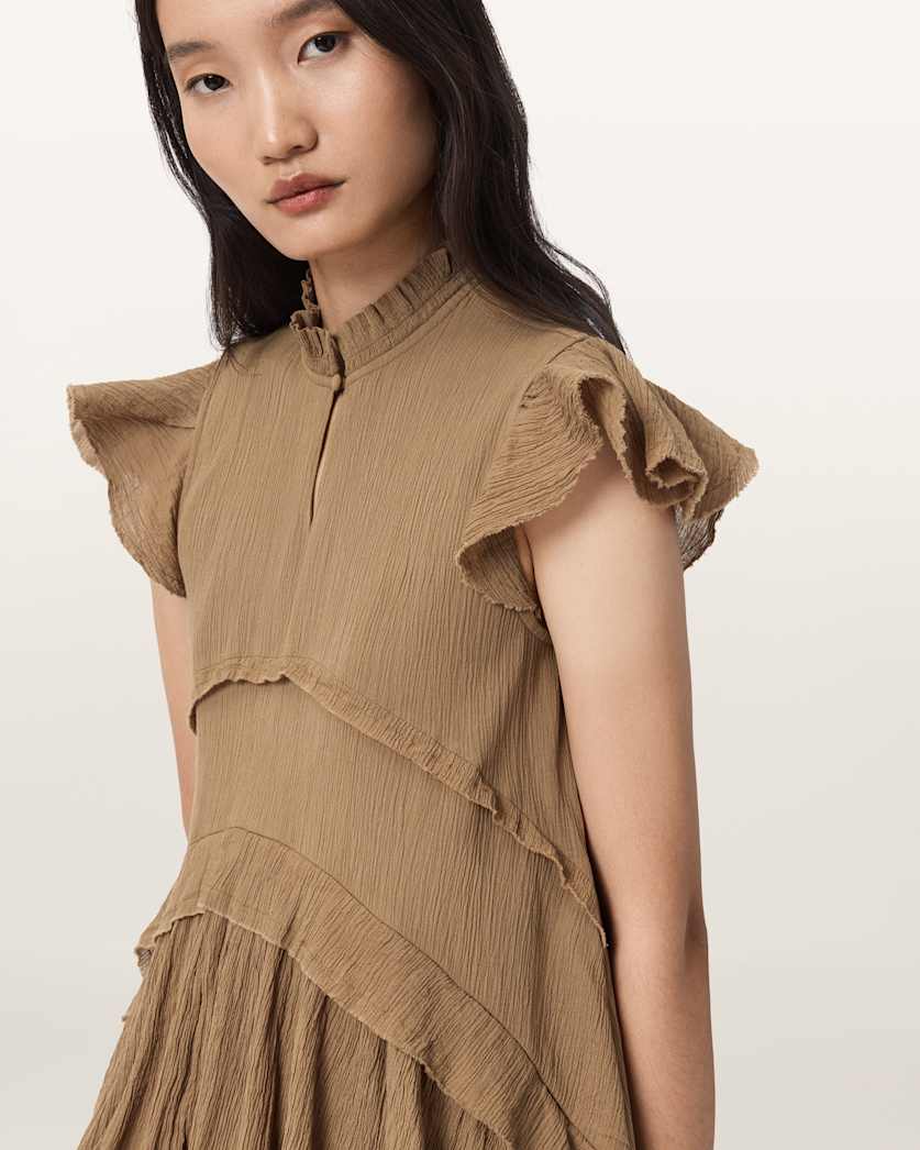 AllSaints Cavarly Cotton Mini Dress Women's Butternut Brown Women's