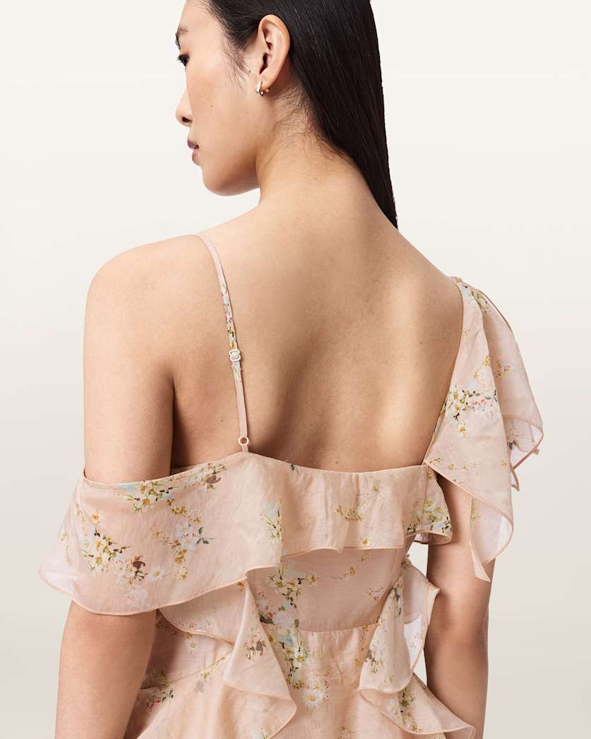 AllSaints Sienna Ruffle Maxi Dress Women's Empoli Pop Pink Women's