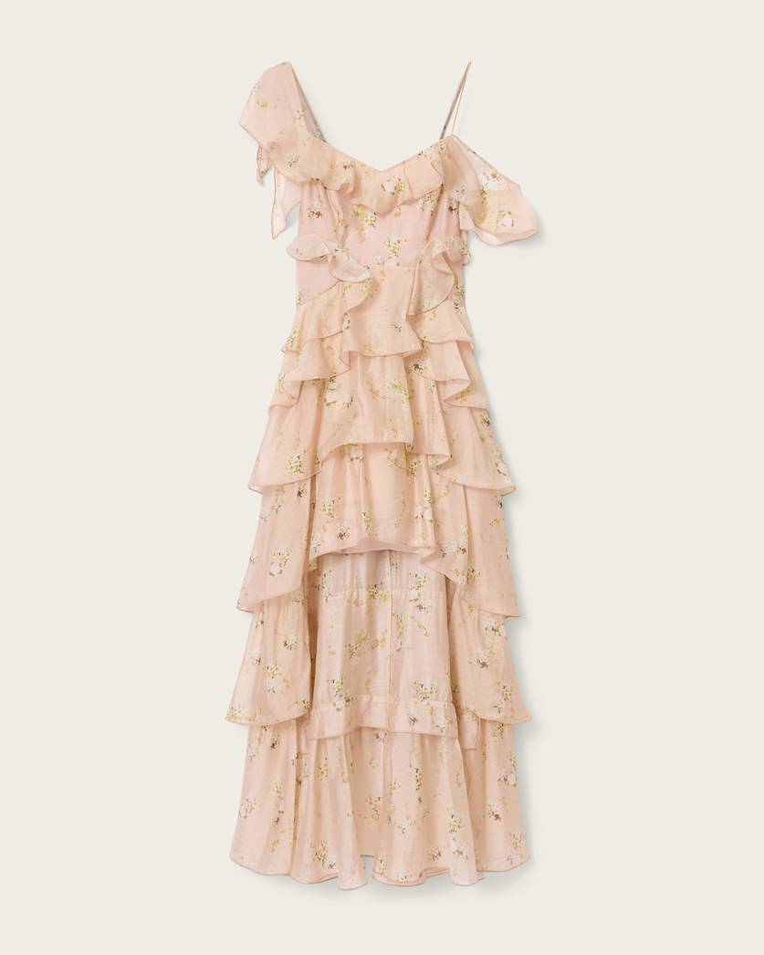 AllSaints Sienna Ruffle Maxi Dress Women's Empoli Pop Pink Women's