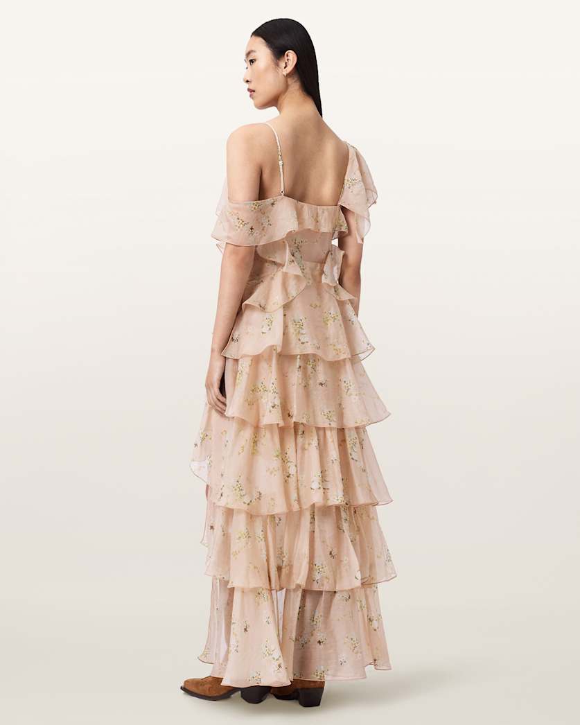 AllSaints Sienna Ruffle Maxi Dress Women's Empoli Pop Pink Women's