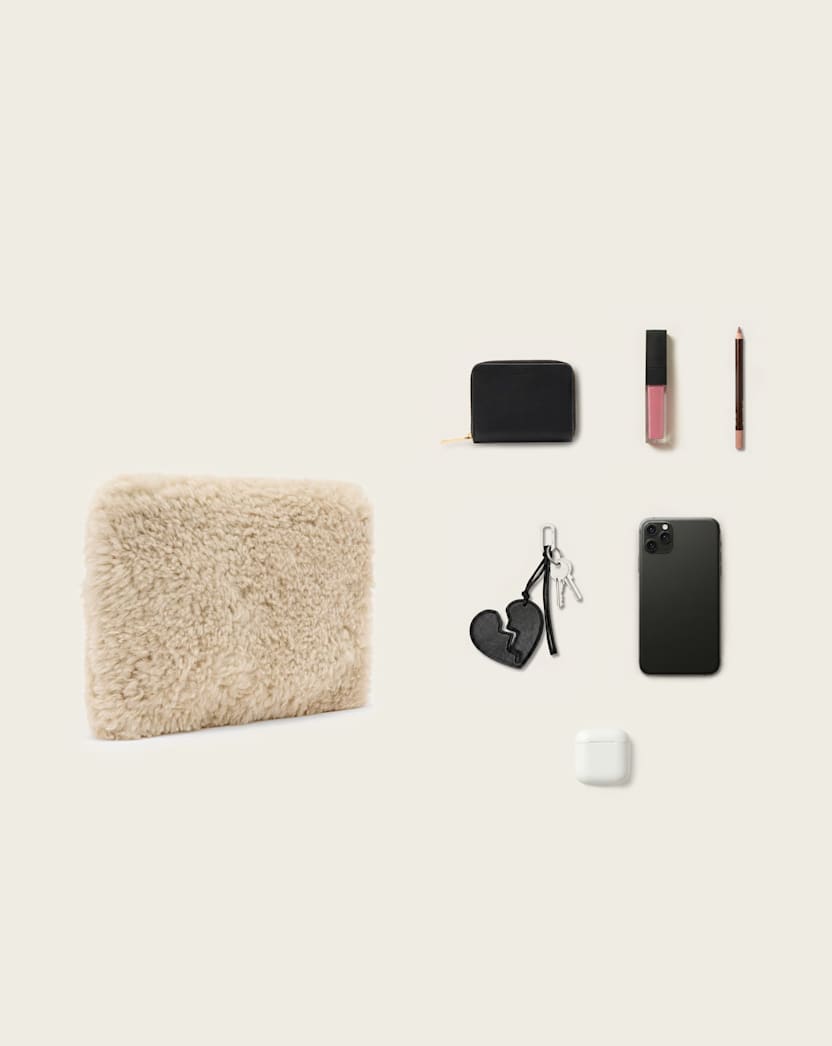 AllSaints Bettina Shearling Clutch Bag Women's Natural Women's