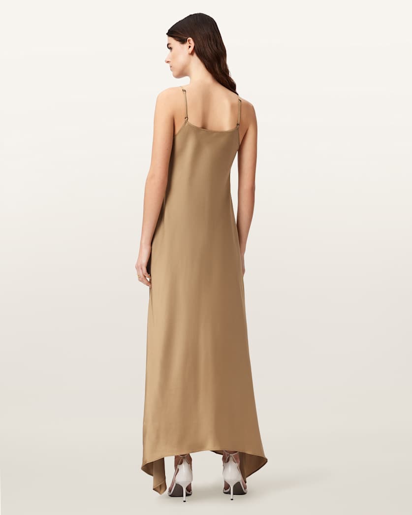 AllSaints Leona V Neck Maxi Slip Dress Women's Pinto Brown Women's