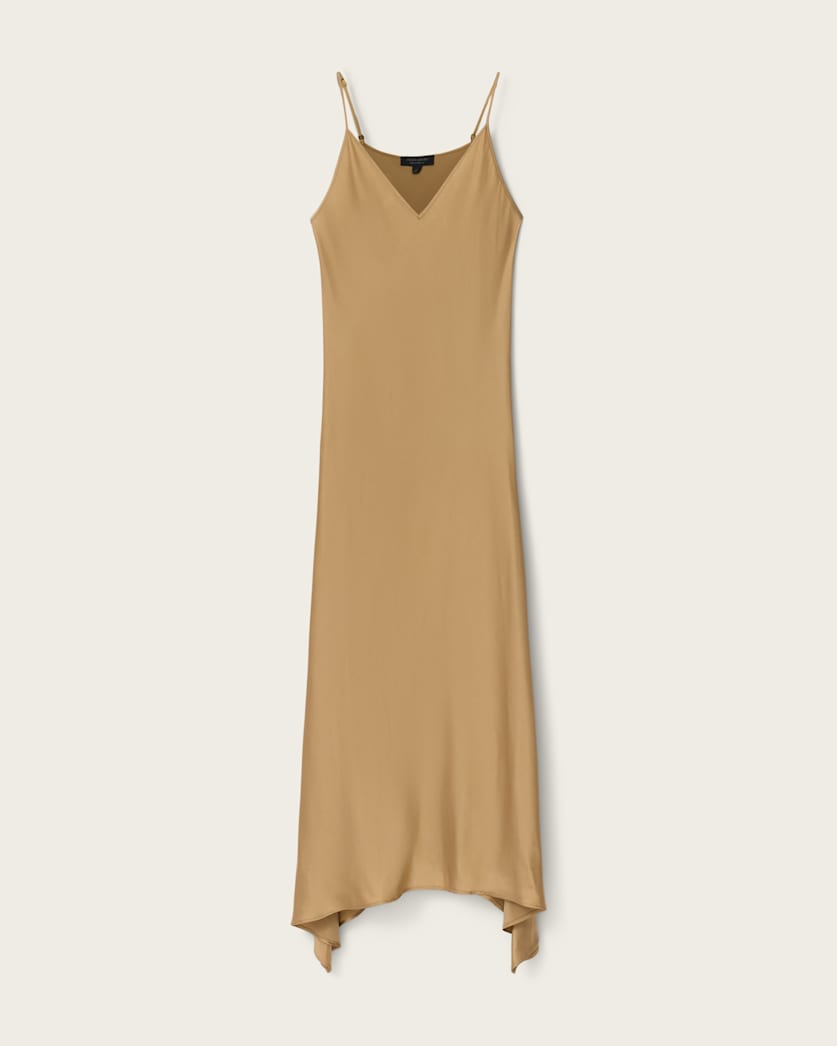 AllSaints Leona V Neck Maxi Slip Dress Women's Pinto Brown Women's