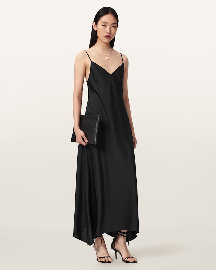 AllSaints Leona V Neck Maxi Slip Dress Women's Pinto Brown Women's