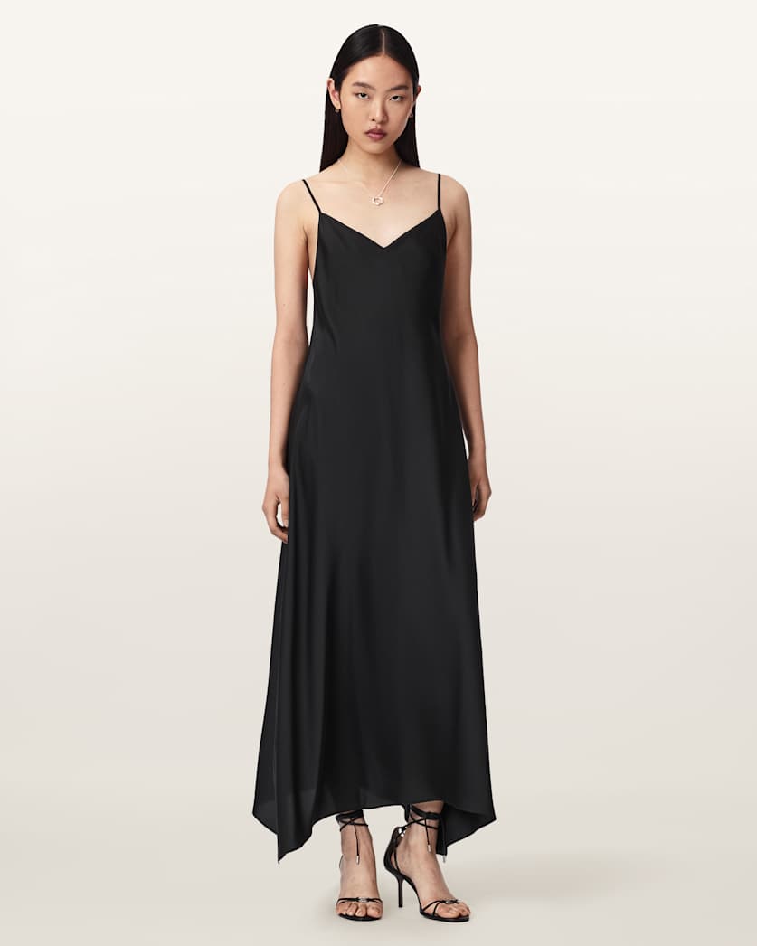 AllSaints Leona V Neck Maxi Slip Dress Women's Pinto Brown Women's