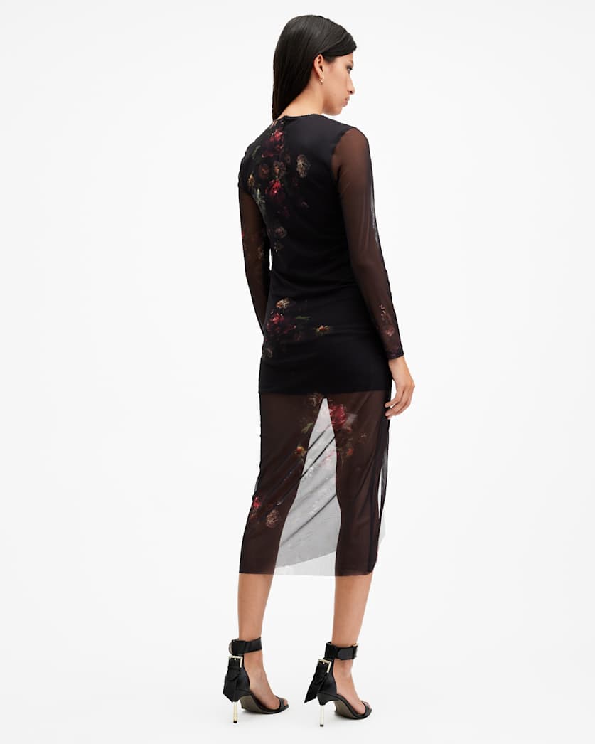 AllSaints Nora Ruched Sparkle Midi Dress Women's Mortem Black Women's