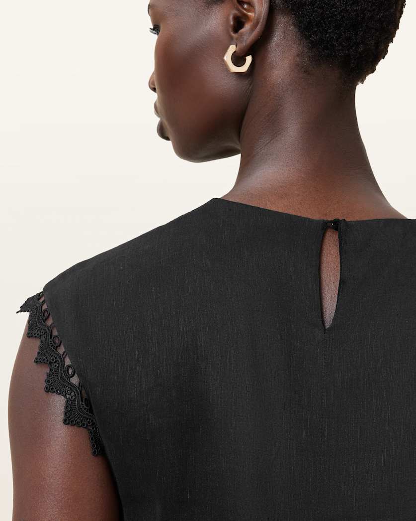 AllSaints Lyra Linen Midi Dress Women's Black Women's