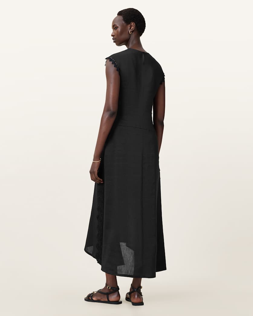 AllSaints Lyra Linen Midi Dress Women's Black Women's
