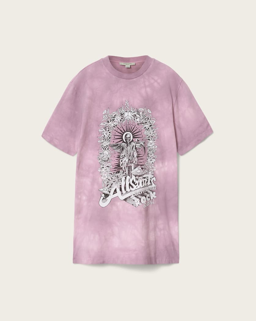 AllSaints Avalon Tie Dye Graphic T Shirt Mini Dress Women's Pink Women's