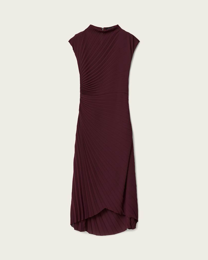 AllSaints Rayanna Pleated Midi Dress Women's Oxblood Red Women's