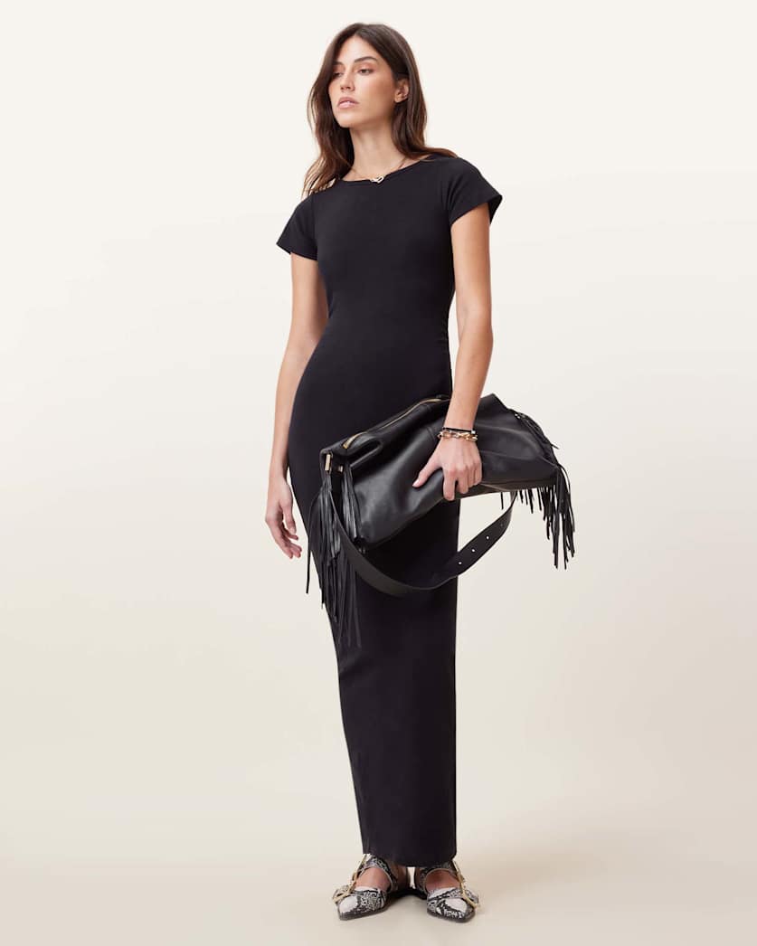 AllSaints Katarina Short Sleeve Slim Fit Maxi Dress Women's Black Women's