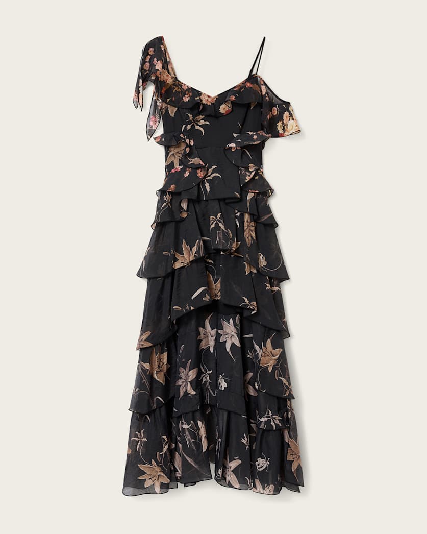 AllSaints Sienna Ruffle Maxi Dress Women's Petra Sepia Brown Women's