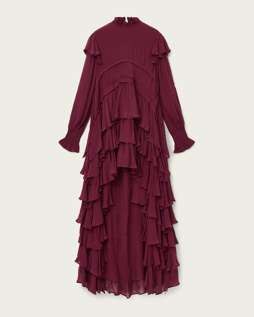 AllSaints Cavarly Tiered Ruffle Maxi Dress Women's Tawny Port Red Women's