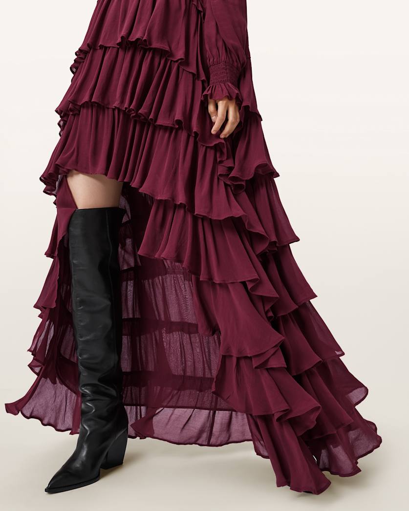 AllSaints Cavarly Tiered Ruffle Maxi Dress Women's Tawny Port Red Women's