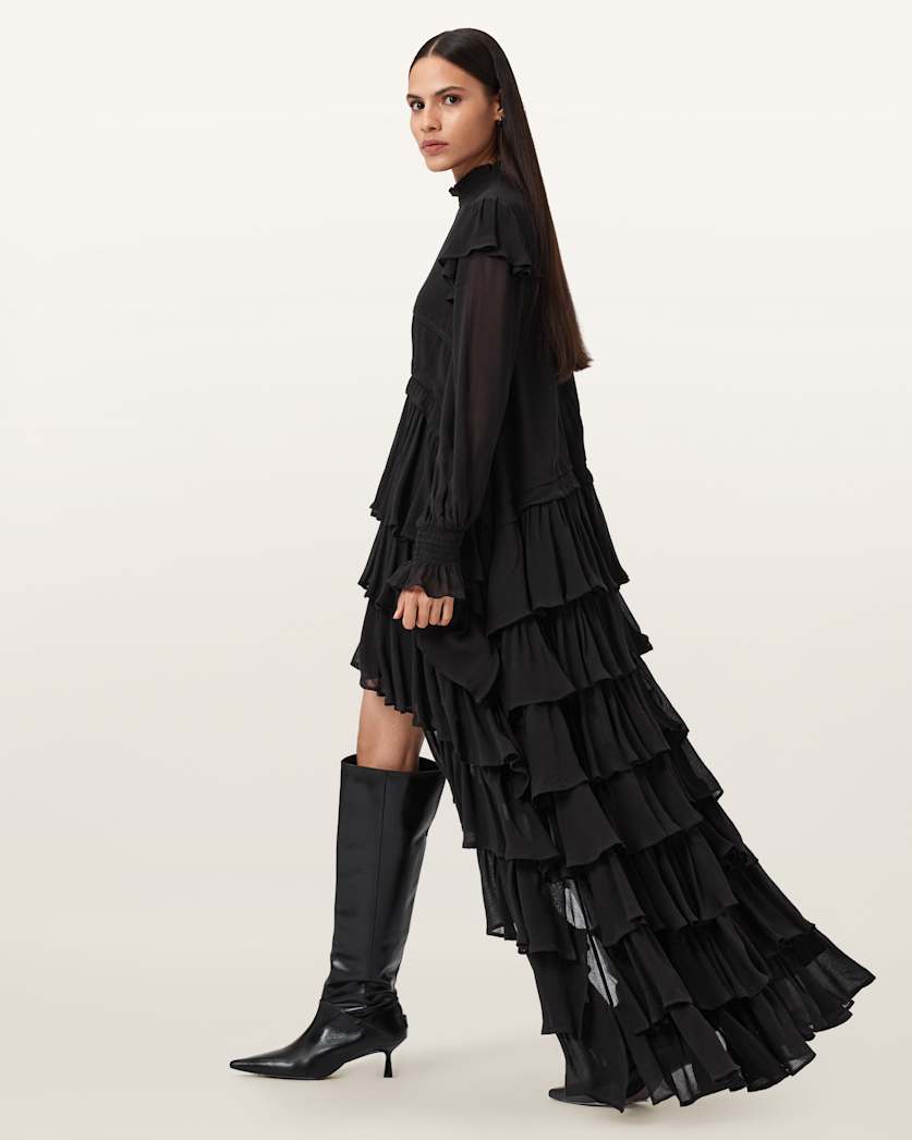 AllSaints Cavarly Tiered Ruffle Maxi Dress Women's Tawny Port Red Women's
