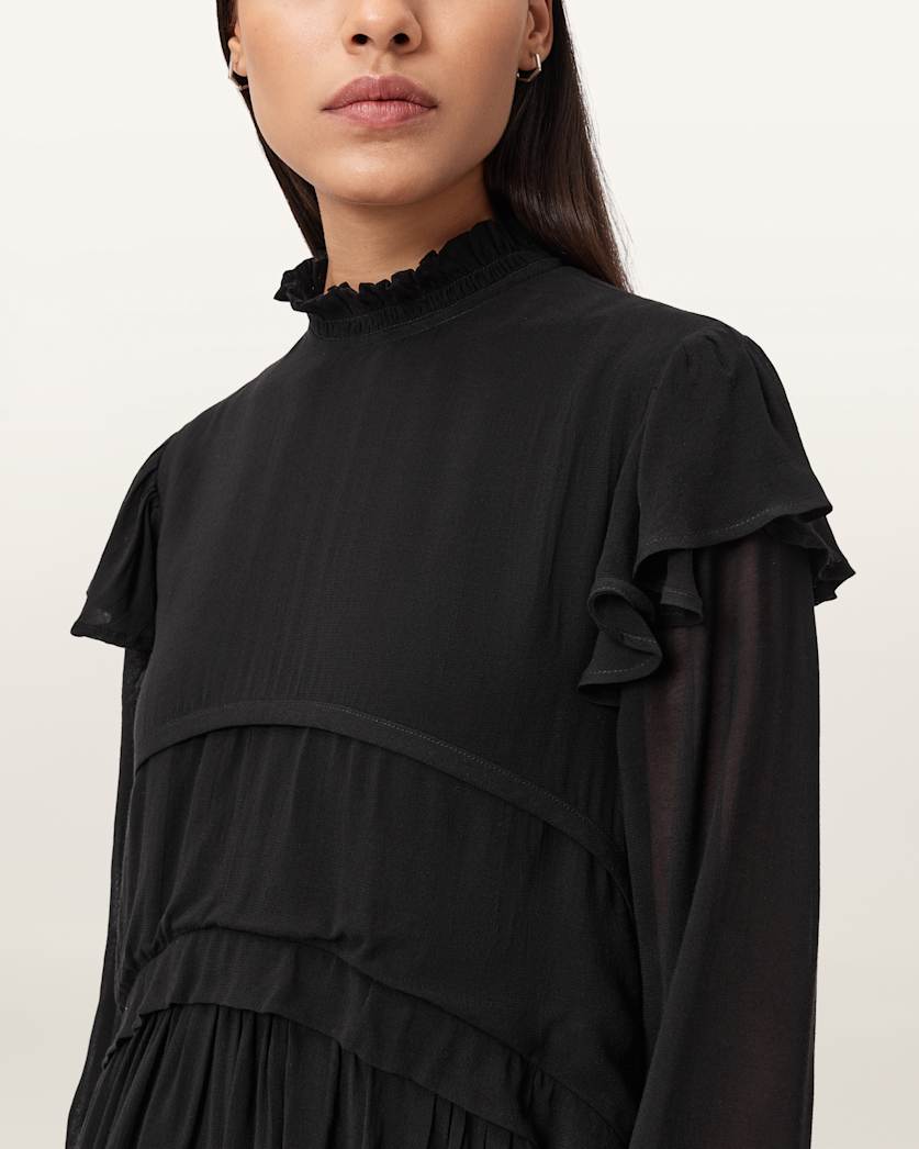 AllSaints Cavarly Tiered Ruffle Maxi Dress Women's Tawny Port Red Women's